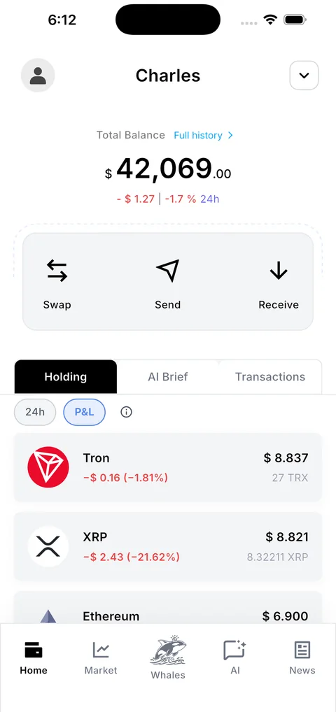 The Noesis wallet in light mode